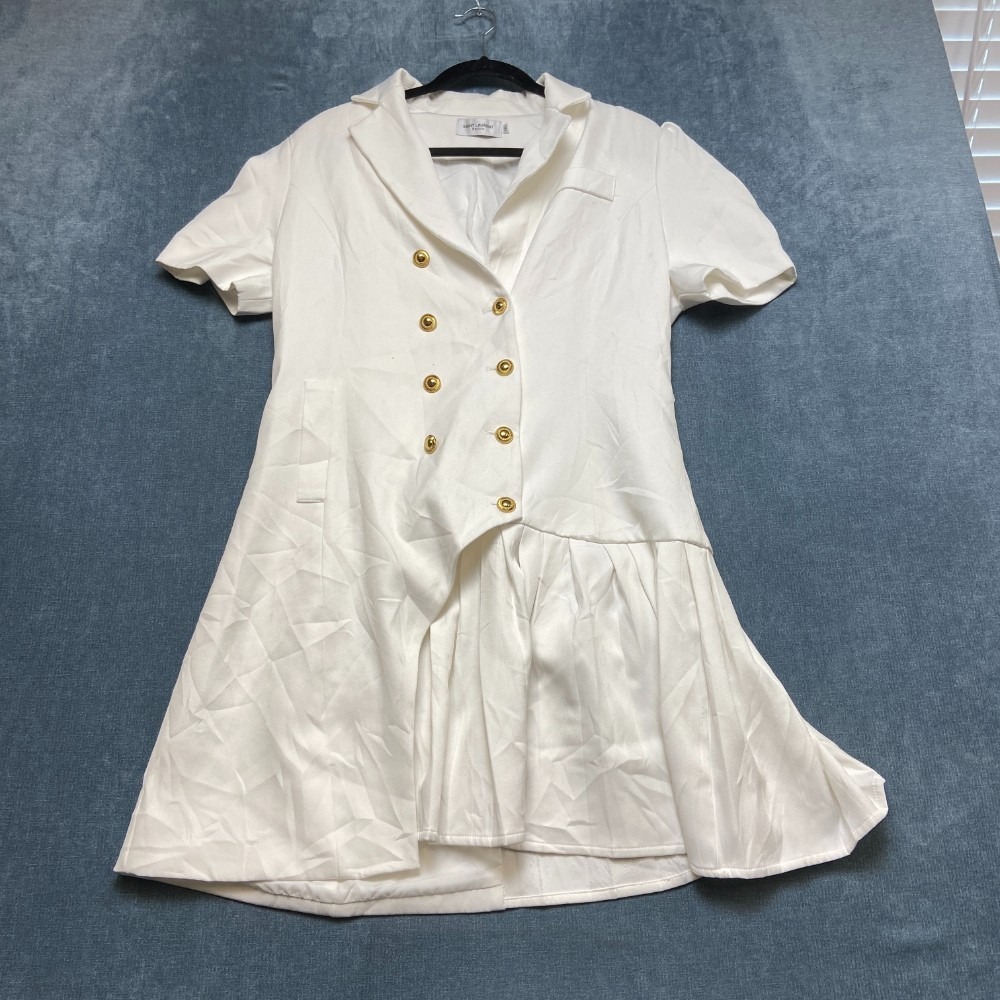 Saint Laurent Mini Blazer Dress Womens 2XL White Double Breasted Notch Lapel